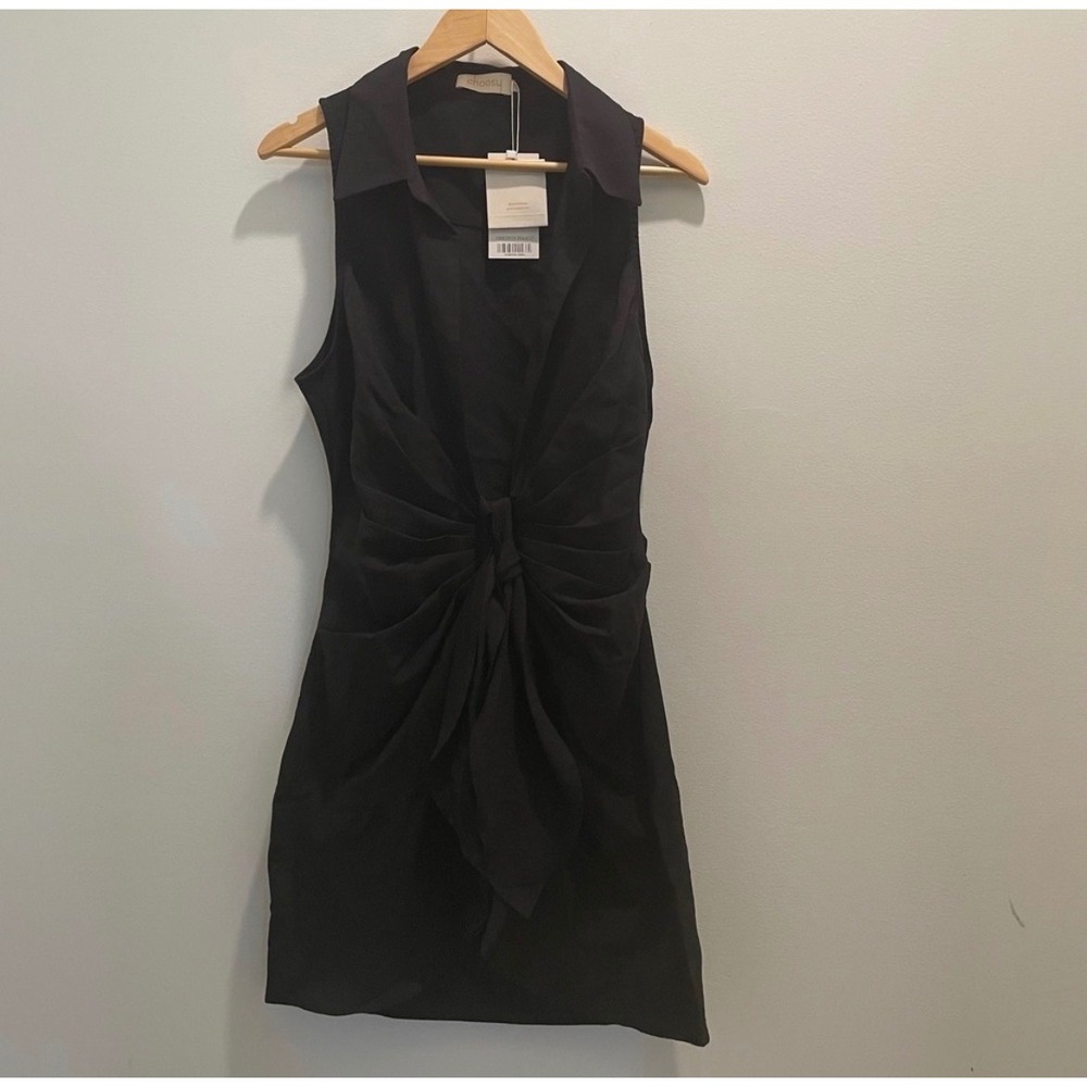 Choosy Womens Black Ruched Knot Front Sleeveless‎ Mini Dress 1906DR19 Size 0 NWT